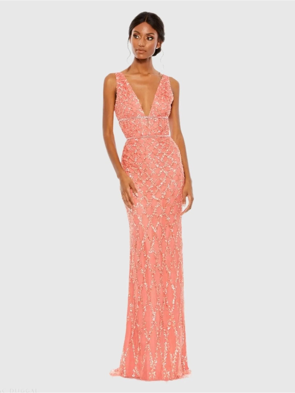 NWT MAC DUGGAL CORAL SEQUIN EMBELLISHED COLUMN EVENING COCKTAIL DRESS GOWN SZ 0